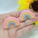 Brinco Arco Íris Rosa e Azul com Glitter