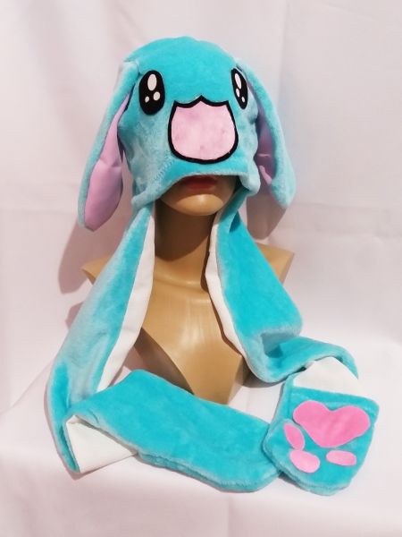 Touca Coelhinho Cachecol com Luvinhas Azul